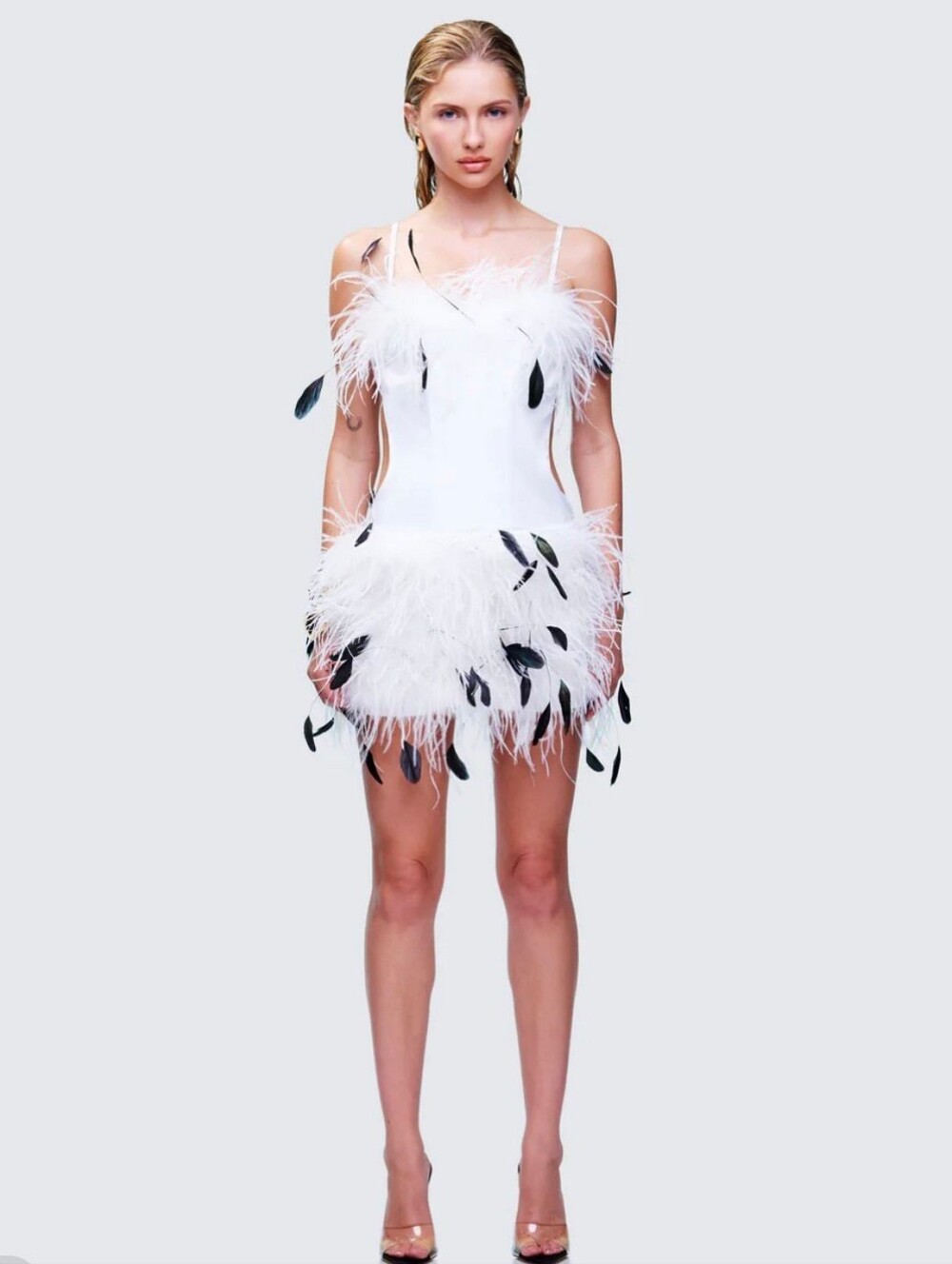 Finesse Meadow White Feather Backless Mini Dress/New with bag/MSRP $188